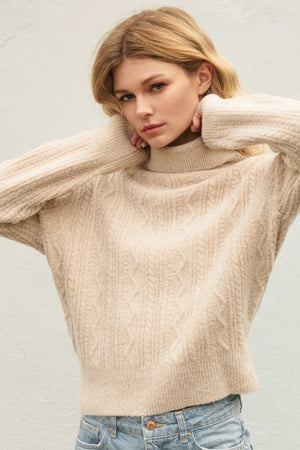 Fluffy Cable Detail Turtle Neck Sweater