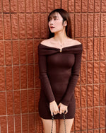 Off-The-Shoulder Hardware Sweater Dress