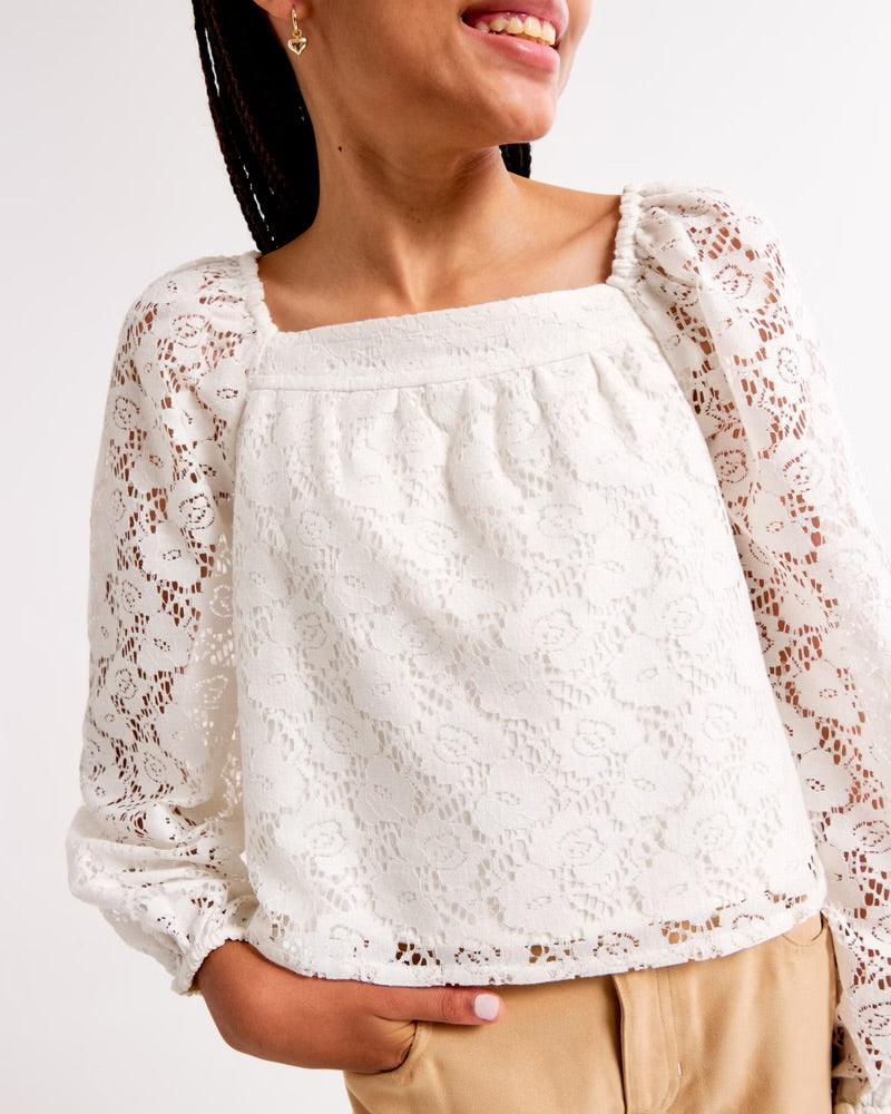 Girls Long Sleeve Lace Top