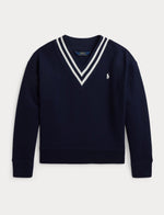 Girls Striped Fleece V-Neck Sweatshirt