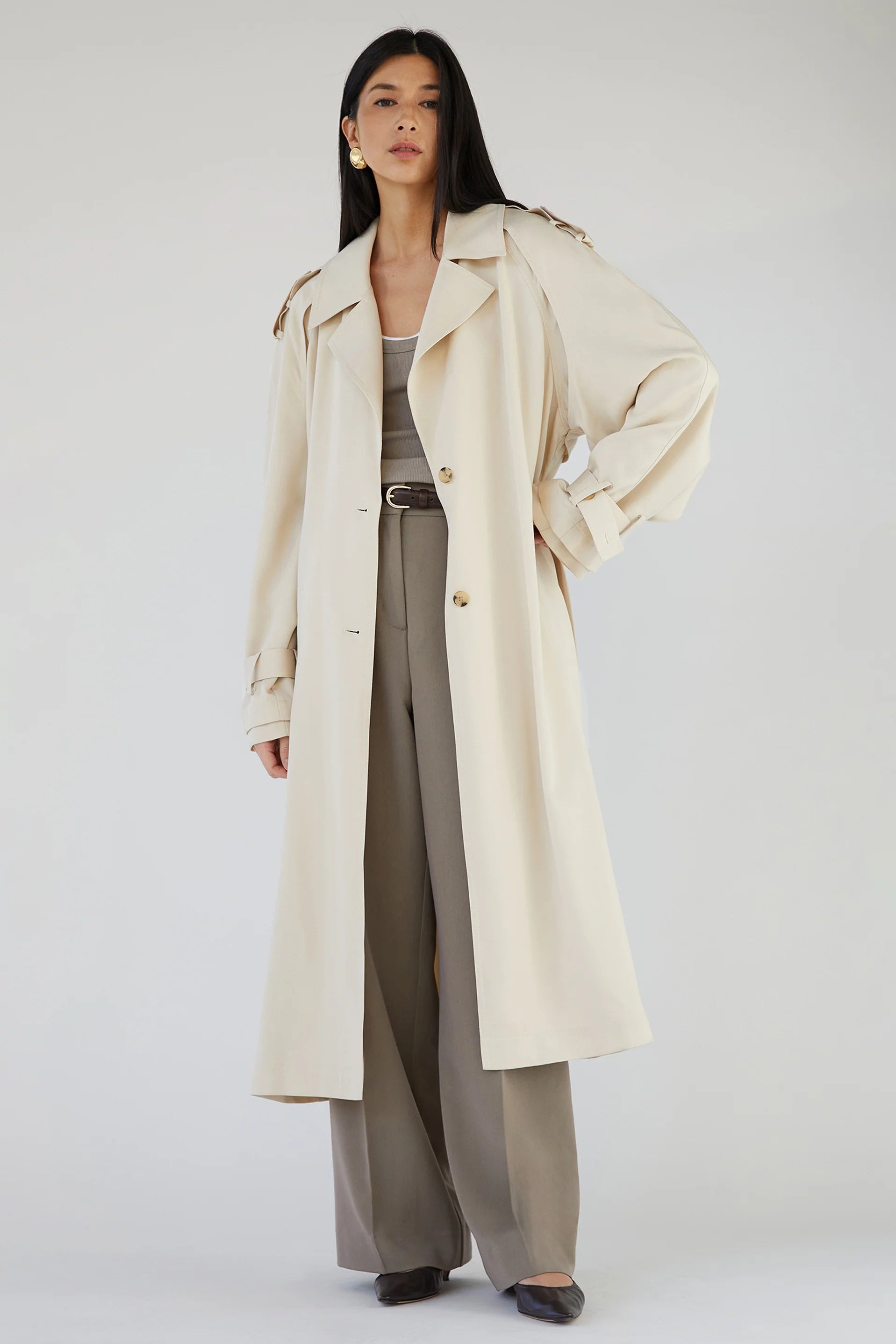 Flowy Tencel Trench Coat