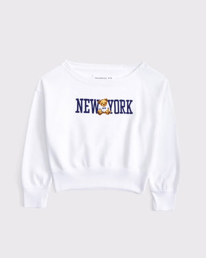 Off-The-Shoulder Graphic Crew Sweatshirt