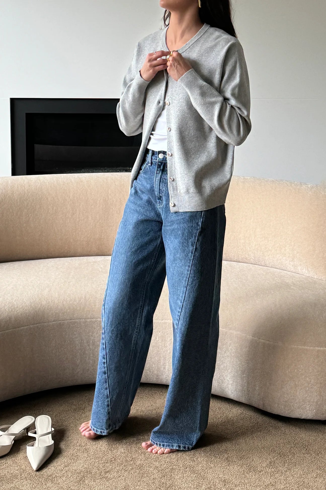 Relaxed Fit Button Front Cardigan