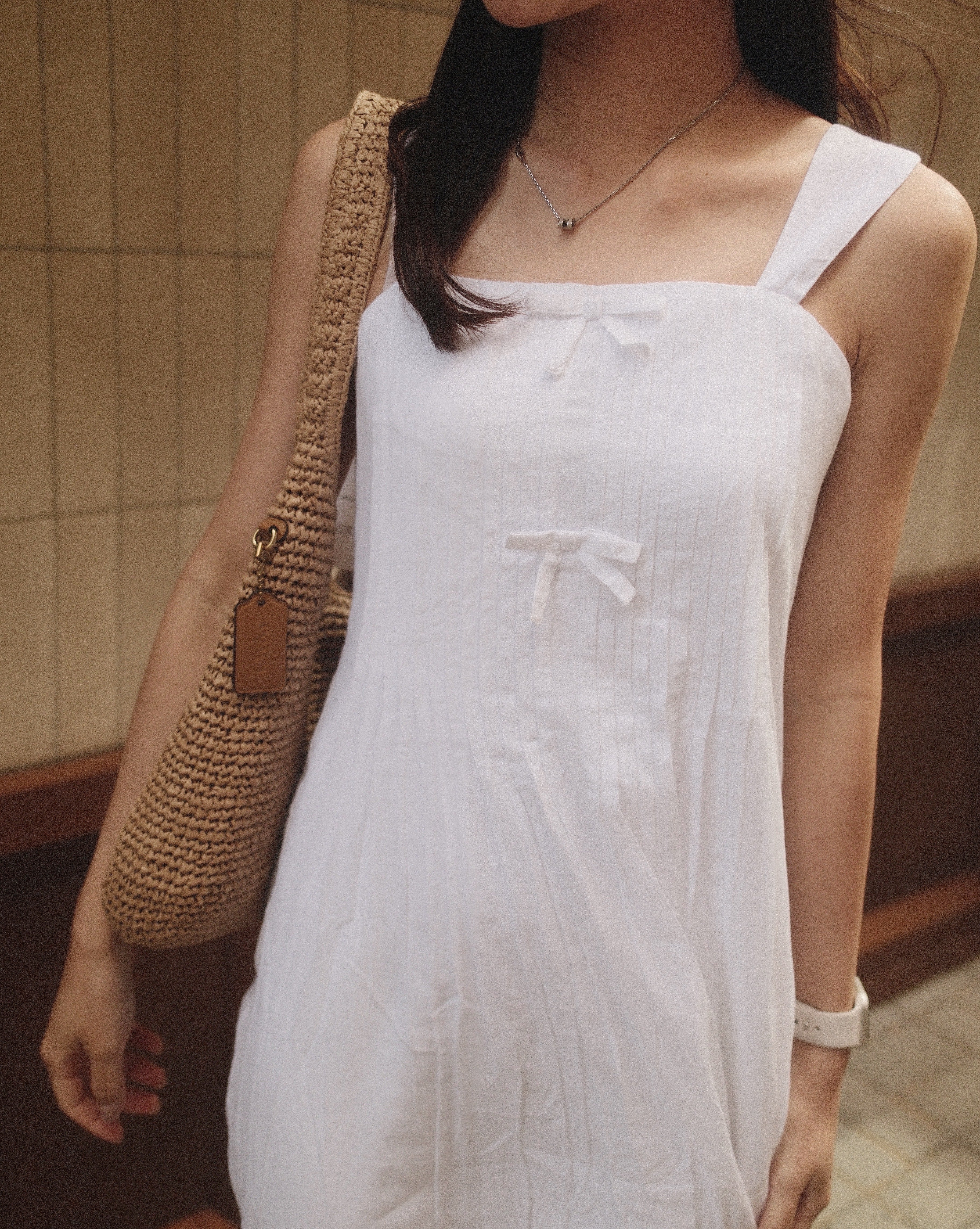 Girls Pleated Bow Maxi Dress