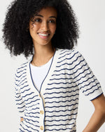 Short-sleeve pointelle V-neck cardigan sweater