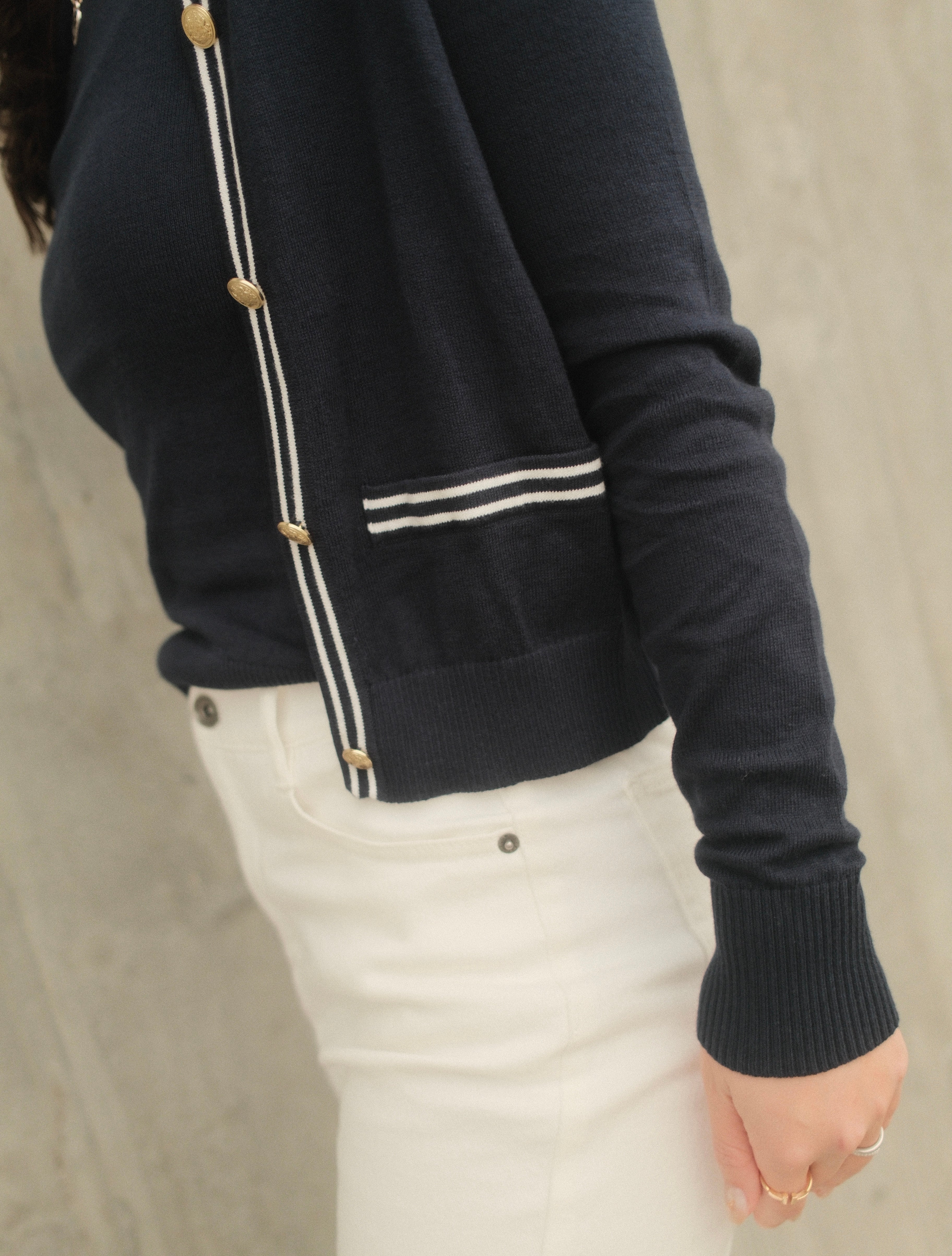 Contrast Trim Cardigan Set