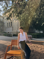 Linen Blend V Neck Top