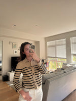 Striped collared sweater-jacket