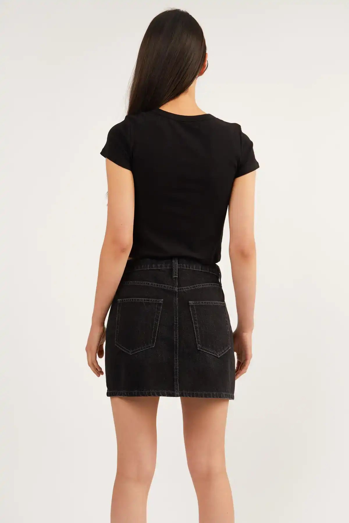Black Mini Jean Skirt