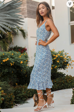 Daisies Blue Floral Print Midi Dress