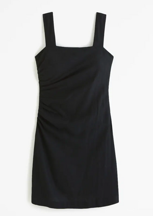 Linen-Blend Ruched Squareneck Mini Dress