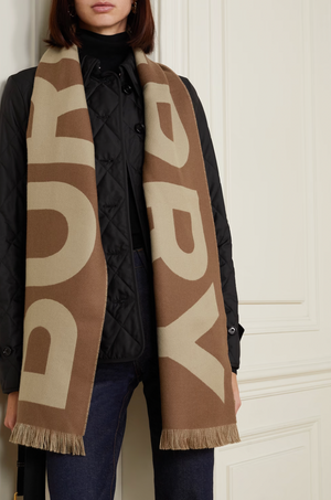 Burberry Logo Wool Jacquard Scarf Elephant Clouds Apparel