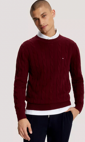 Men Flag Logo Cable Knit Sweater