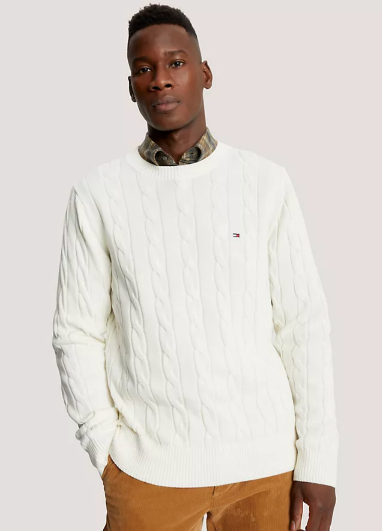 Men Flag Logo Cable Knit Sweater