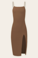 Minimalist Ribbed Midi Slit Dress