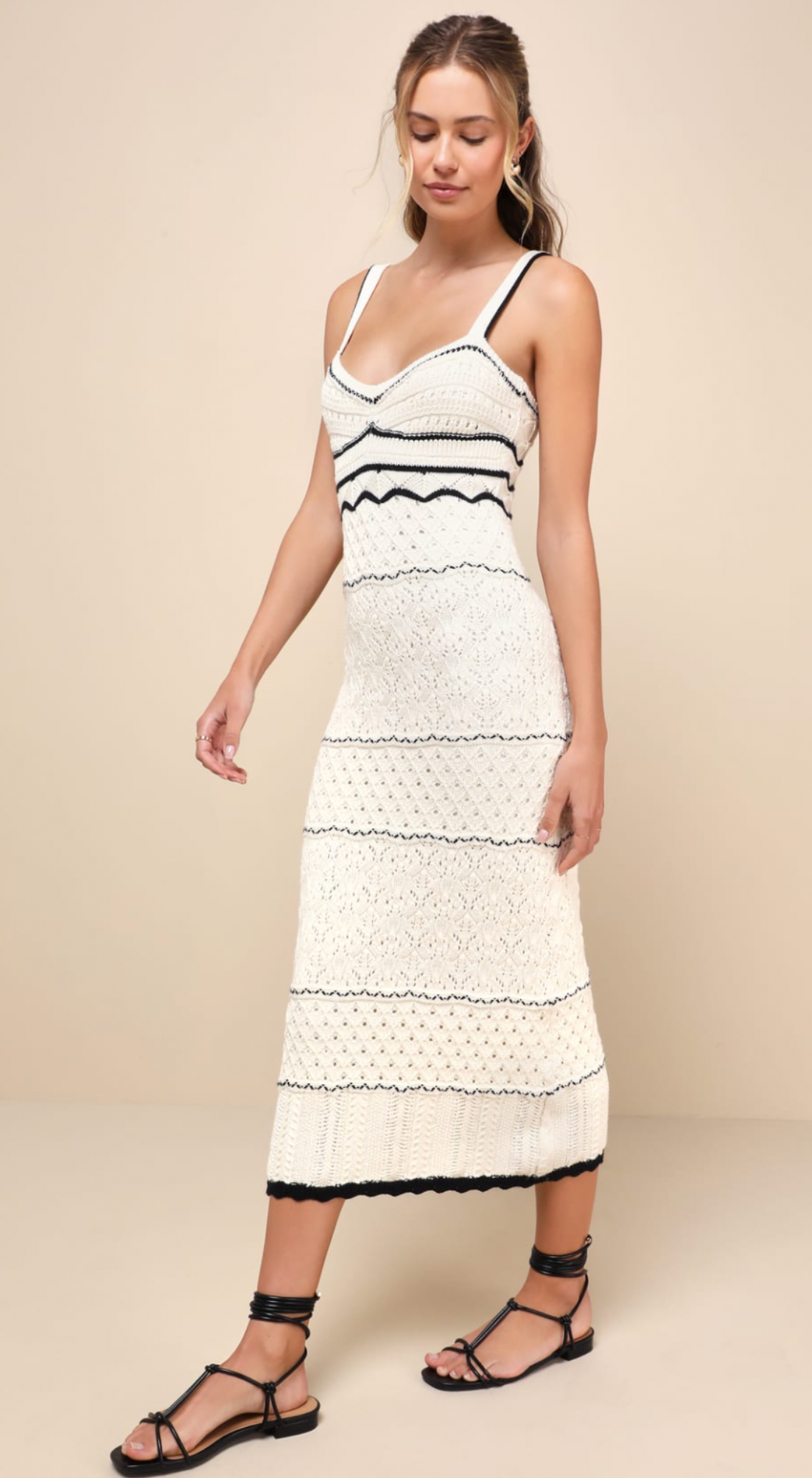 Pointelle Knit Sleeveless Midi Dress