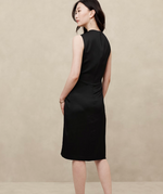 Cowlneck Satin Sheath Dress