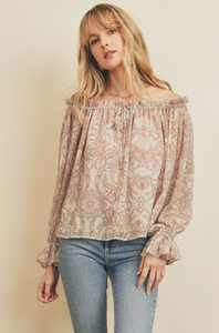 Paisley Flower Off-The-Shoulder Blouse