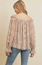 Paisley Flower Off-The-Shoulder Blouse