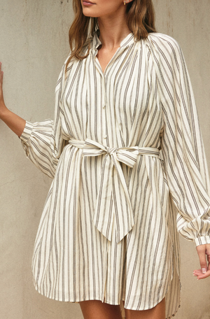 Pin Stripe Bubble Sleeve Shirt Dress