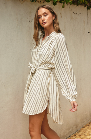 Pin Stripe Bubble Sleeve Shirt Dress