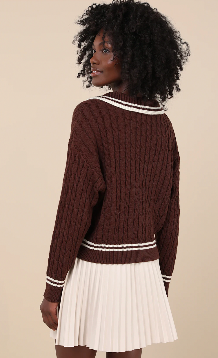 Cable Knit Pullover Varsity Sweater