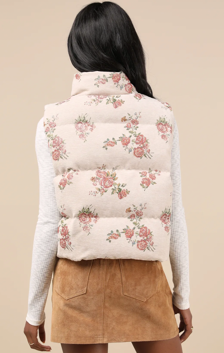 Jacquard Floral Puffer Vest