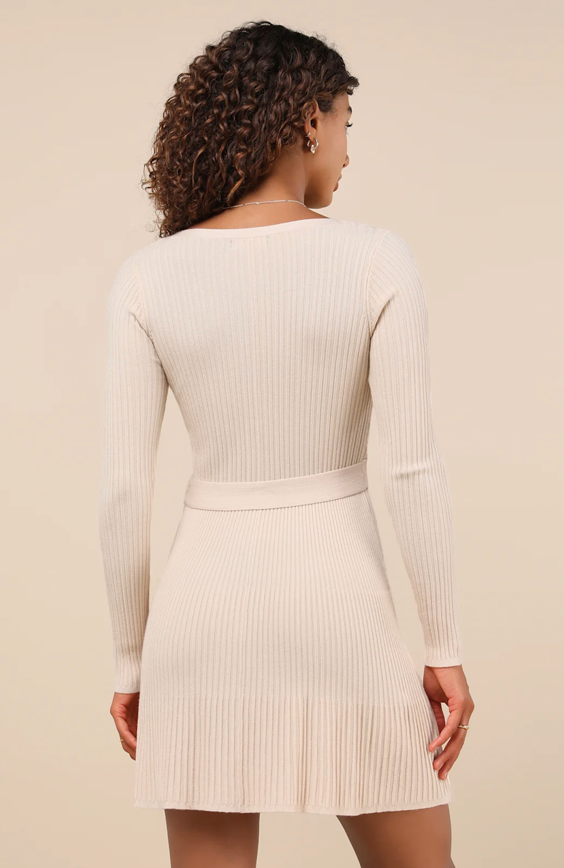 Cozy Poise Henley Long Sleeve Sweater Dress