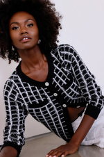 Luxuriously Checkered Rhinestone Cardigan