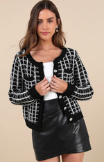 Luxuriously Checkered Rhinestone Cardigan