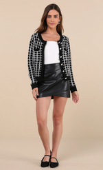 Luxuriously Checkered Rhinestone Cardigan