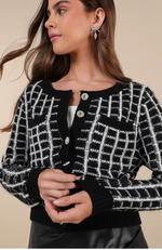 Luxuriously Checkered Rhinestone Cardigan