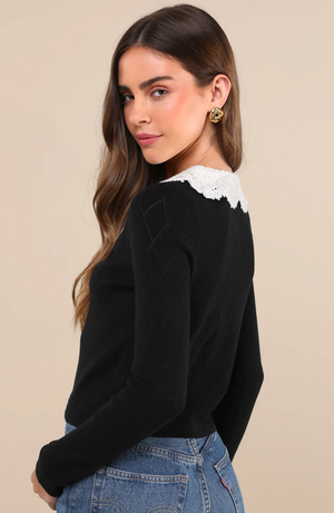 Pointelle Pearl Peter Pan Collar Cardigan