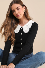 Pointelle Pearl Peter Pan Collar Cardigan