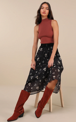 Floral Clip Dot Lace-Up Midi Skirt