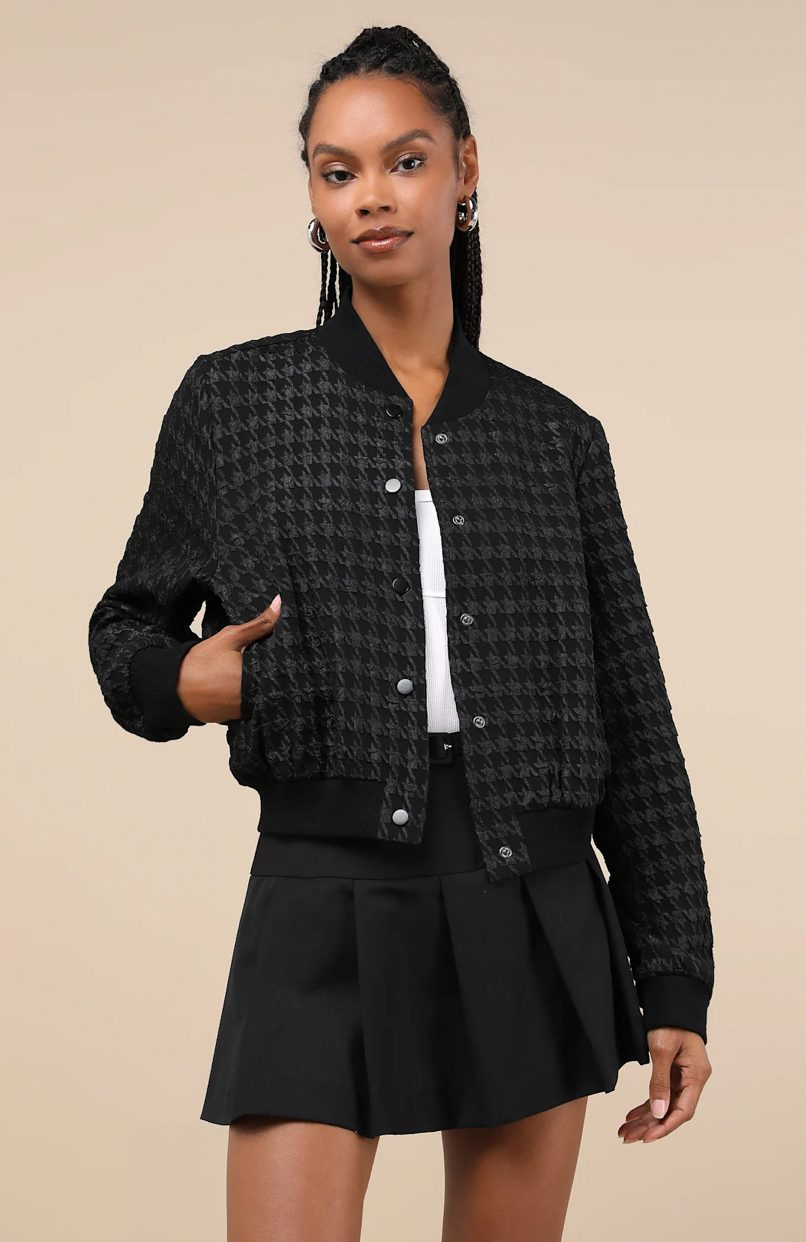 Houndstooth Jacquard Bomber Jacket