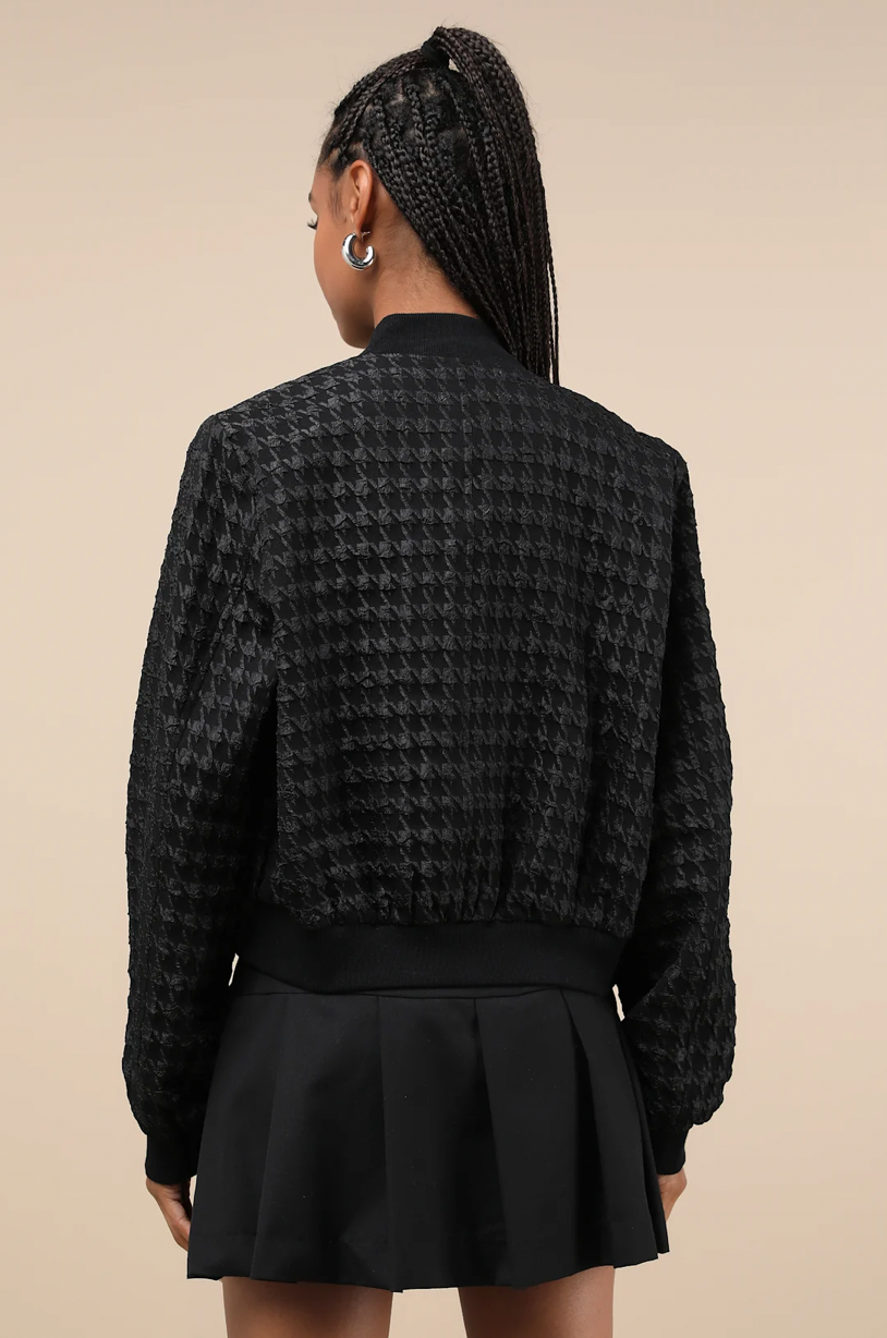 Houndstooth Jacquard Bomber Jacket