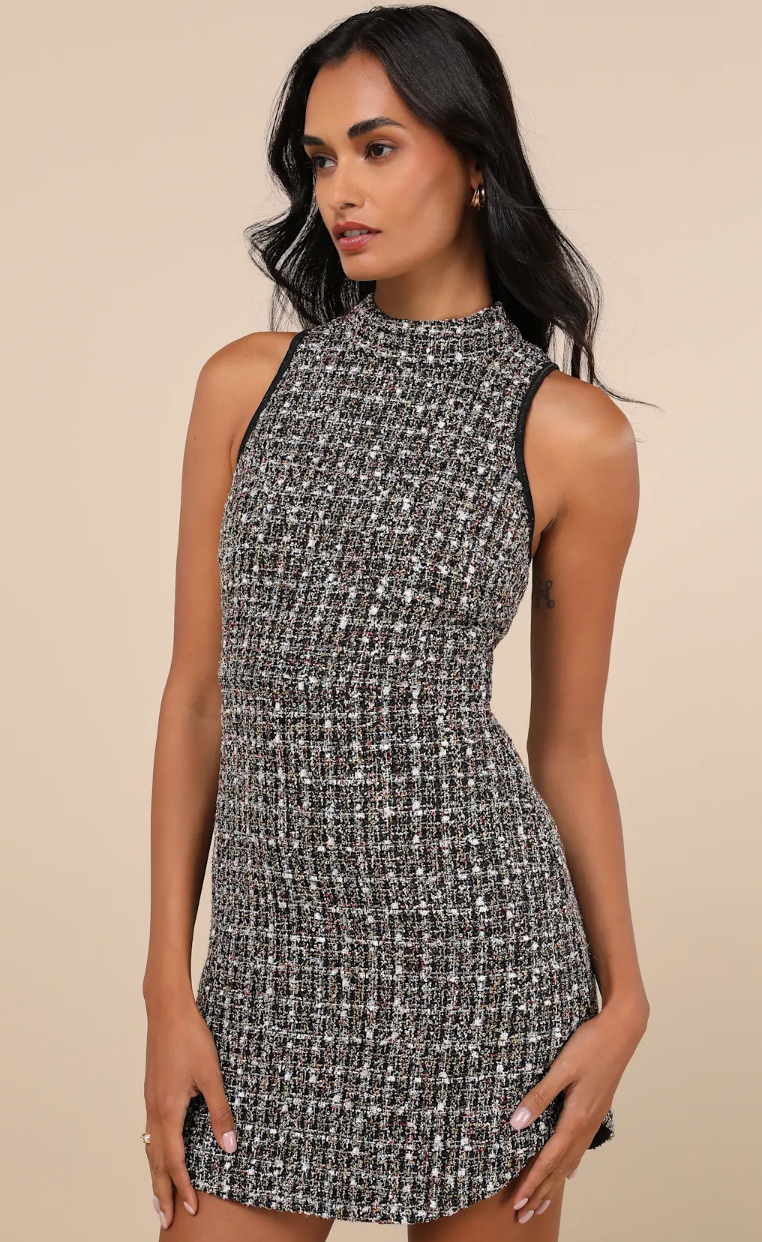 Glittery Multi Tweed Sleeveless Mini Dress