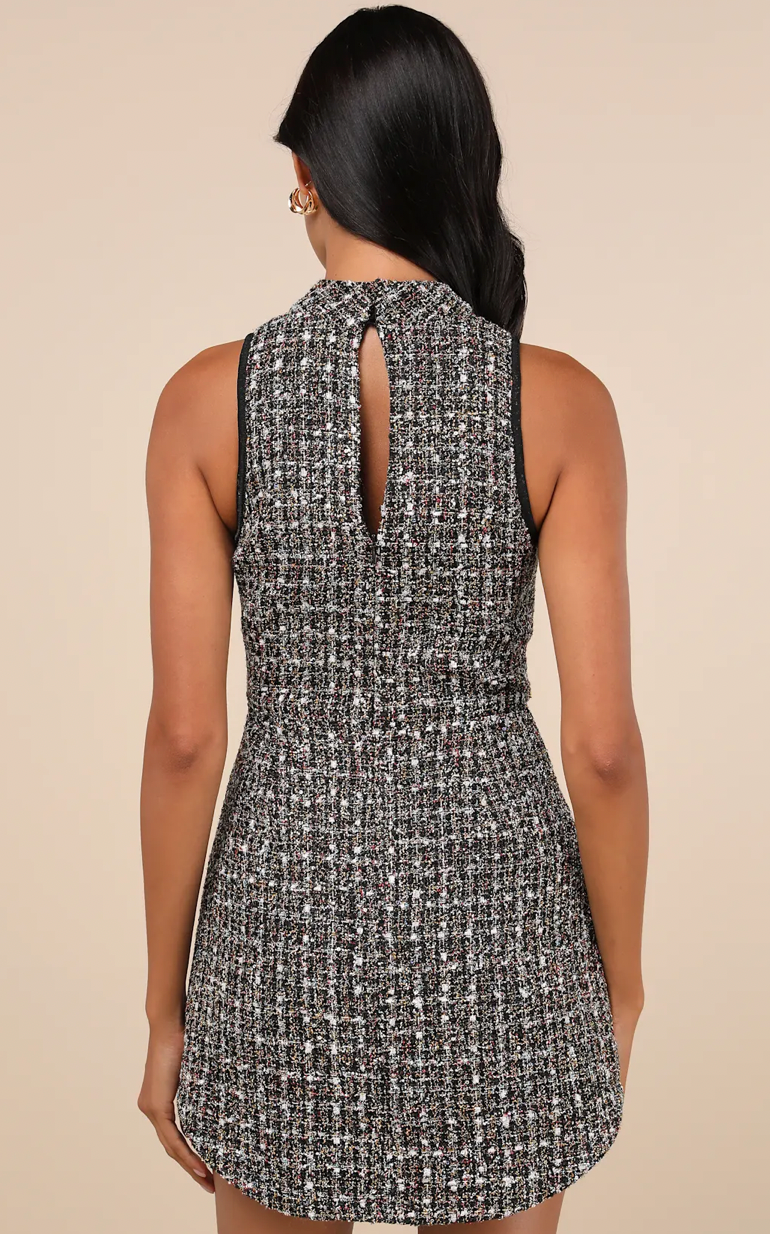 Glittery Multi Tweed Sleeveless Mini Dress