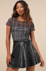 Vegan Leather High-Rise Skater Mini Skirt