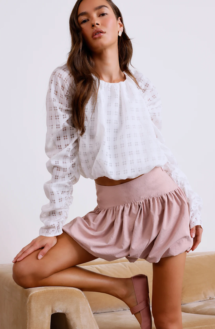 Mauve Bubble-Hem Mini Skort