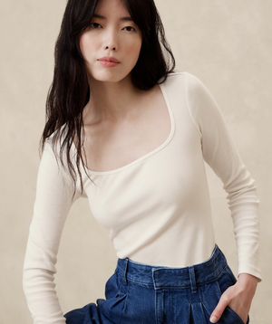 Ribbed Square-Neck Top