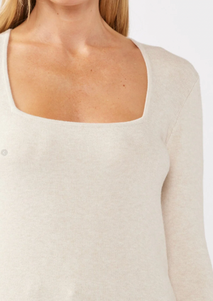 Micro Rib Square Neck Long Sleeve Top