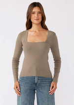 Micro Rib Square Neck Long Sleeve Top