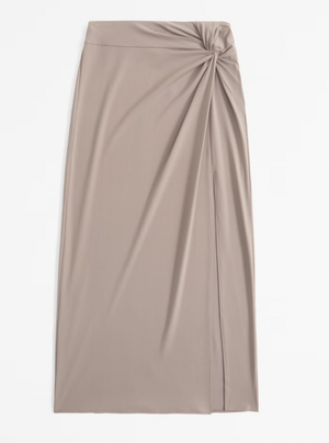 Knotted Crepe Midi Skirt