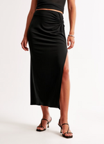 Knotted Crepe Midi Skirt