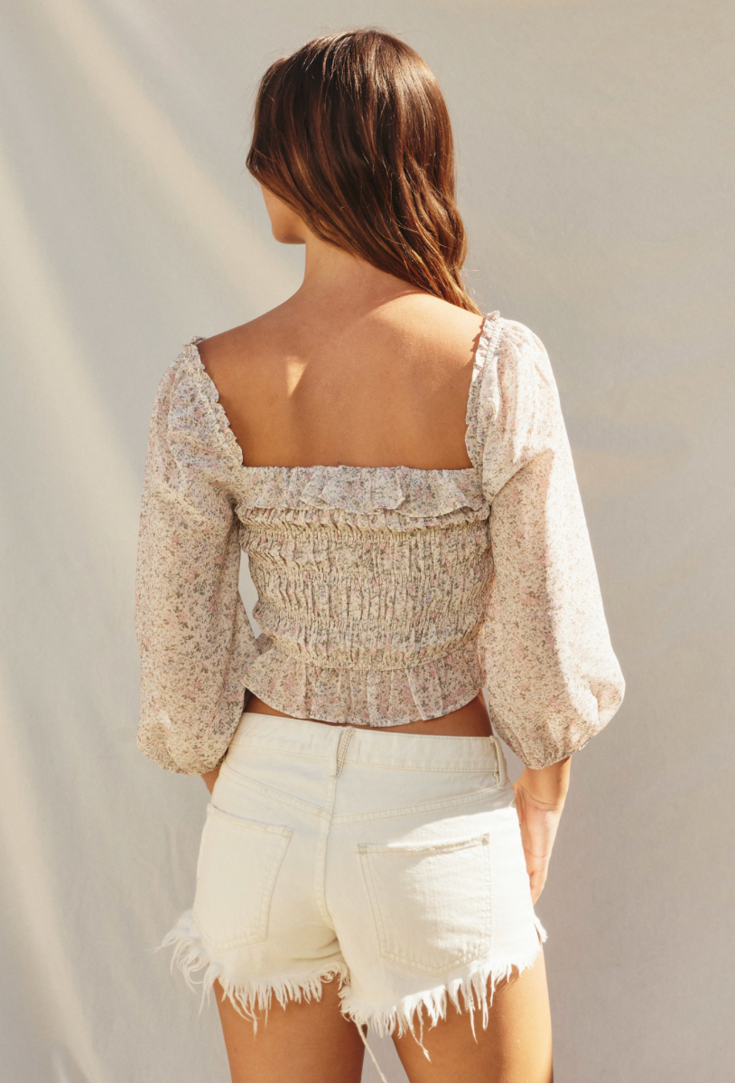 Ditsy Floral Shirred Blouse