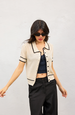 Bay Breeze Contrast Trim Open Knit Top
