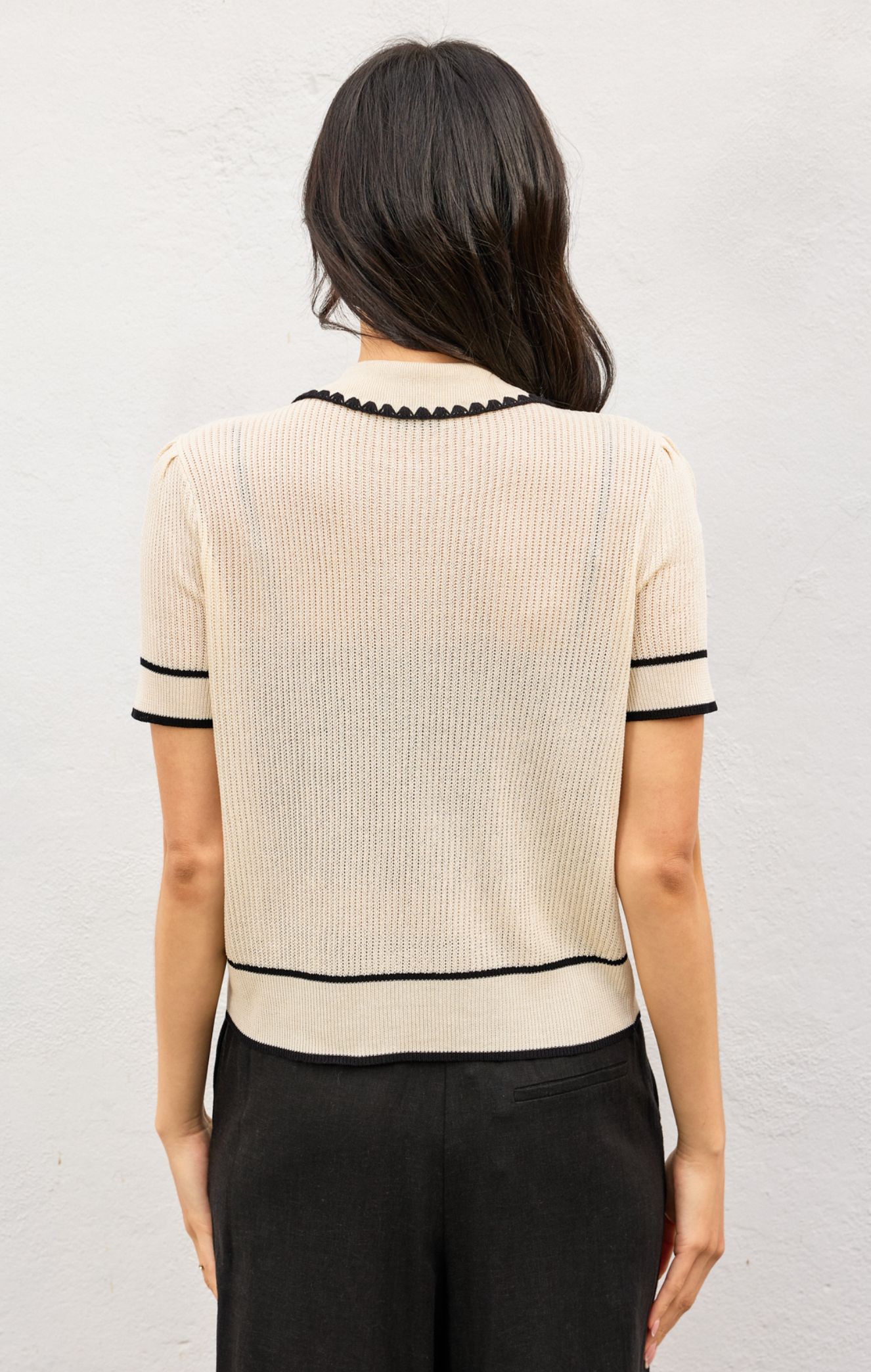 Bay Breeze Contrast Trim Open Knit Top