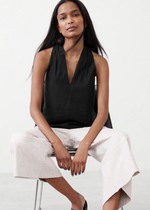 Linen Blend V Neck Top